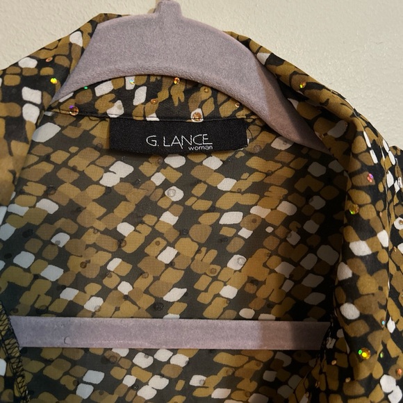 G Lance Women’s Top Geometric Sheer Y2K Sparkling Beads 3/4 Sleeve *read* - Picture 2 of 8